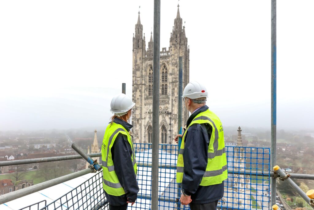 2 engineers looking at Canterbury Cathedral