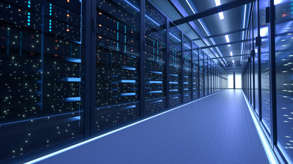 Working Data Center Full of Rack Servers and Supercomputers, Mod